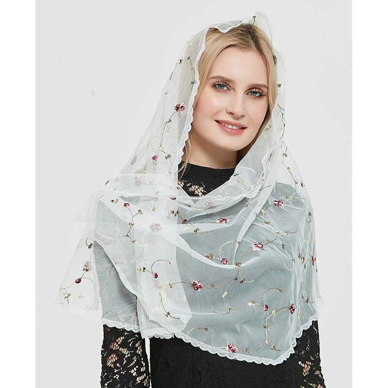 Leimandy Orthodox Veil Head Covering with Embroidered flowers Catholic Chapel