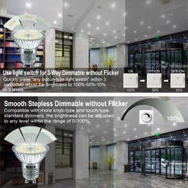 WSMCN GU10 LED Bulb 7W 5000K Daylight Dimmable Stepless and 3-Way Dimming Function 2-in-1, 4-Pack, 750 Lumens Equivalent 75W Spotlight, 25,000 Hours Lifetime, 120° Flood Beam No Flicker Spot