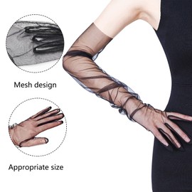 Andiker Women's Lace Tulle Gloves, Bridal Full Finger Length Gloves for Weddings, Opera, Dinner Parties, Prom, black