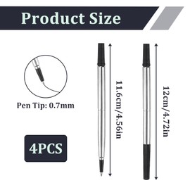 4 Pcs Rollerball Pen Refills, 0.7mm Parker Pen Rollerball Refills Compatible with Parker Quink Pens, Medium Tip for Smooth Writing, Quick Drying, Ideal for Office, School, Personal Use (Black Ink)