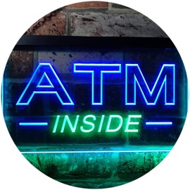 ATM Inside Open Shop Lure Dual Color LED Neon Sign Green & Blue 12" x 8.5" st6s32-i0565-gb
