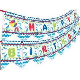 Pool Party Happy Birthday Banner - Pool Party Pennant - Classic