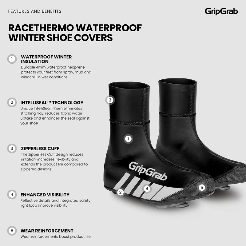 GripGrab RaceThermo Waterproof Winter Road Bike Overshoes Windproof Thermal Cold