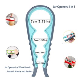 Jar Opener, Jar Openers 4 in 1, Jar Gripper, Jar Lid Opener, Jar Opener for Weak Hands, Arthritis Hands and Seniors (Blue)