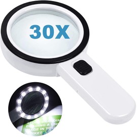 MYSOLA Lupa con luz, Lupa de Lectura 30x, Lupa de Mano con Luz LED, Luz LED para niños, Personas Mayores, Lectura, inspección, Monedas, Joyas