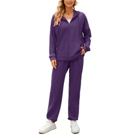 AUXDIO Jogging Suits for Womens 2 Piece Set Tracksuit Casual Cardigans Hoodie Sweatsuits Long Pant Set with Pockets Purple M