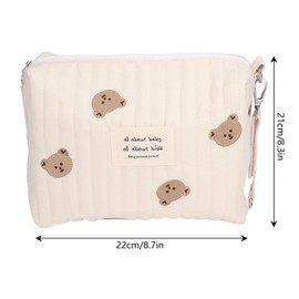 Bolsa Portátil para Biberones, Bolsa de Almacenamiento de Pañales de Algodón, Bolsa Neutra para Cochecito, Tanto para Biberones como para Pañales (bordado de oso)