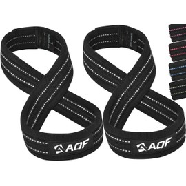 AQF Figure 8 Lifting Straps, Anti Slip Gym Wrist Supports for gym, Powerlifting, Weightlifting, Deadlifting, Heavy Duty Gym Straps, Ideal Lifting Straps for Strength Training (Black & White, L)