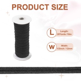 MECCANIXITY Elastic Sewing Bands 1/2 Inch Wide 20 Yards Black Knit High Elasticity Stretch Elastic Bands Cord for Sewing, Wigs, Waistband, Pants, DIY Crafts