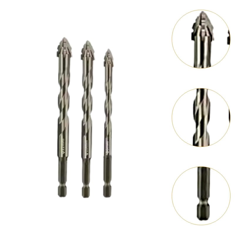 Milageto 3Pcs Four Flute Sawtooth Eccentric Drill Bits Hexagon Shank
