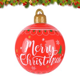 Large Hanging Merry Christmas Red Baubles, 60CM Inflatable Christmas Balls Ornaments, Christmas Tree Decorations, Outdoor Inflatable Decorated Ball, for Xmas Holiday Party Yard Garden Decoration