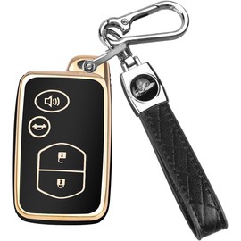 QBUC for Toyota Key Fob Cover with Keychain, Car Key Case Protection Fit for Camry Avalon Corolla Highlander Prius RAV4 Venza, Key Fob Protector Accessories (Gold-Black)