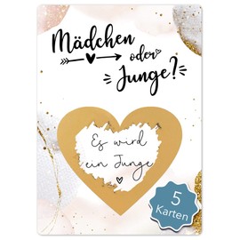 JoliCoon 5 Scratch Cards Gender Reveal, “Es wird ein Junge”, Gender Reveal Party, Boy or Girl