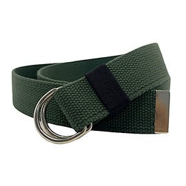 Silver D-Ring Web Belt Canvas Belt for Men Women Jeans Belts 1.5'' Wide, Olive, XL: waist size 40"~43"