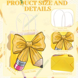 Glenmal 24 Pcs Mini Back to School Gift Bags First Day of School Paper Treat Bag with Handle Pencil Bow Style Goodie Bags for End of The Year Gifts Graduation Retirement Wrapping Supplies