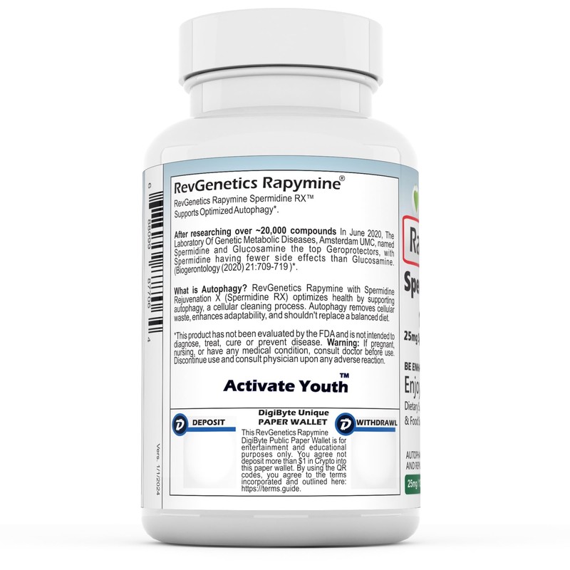 RevGenetics Rapymine®: 25mg Spermidine RX™ - 120 Capsules