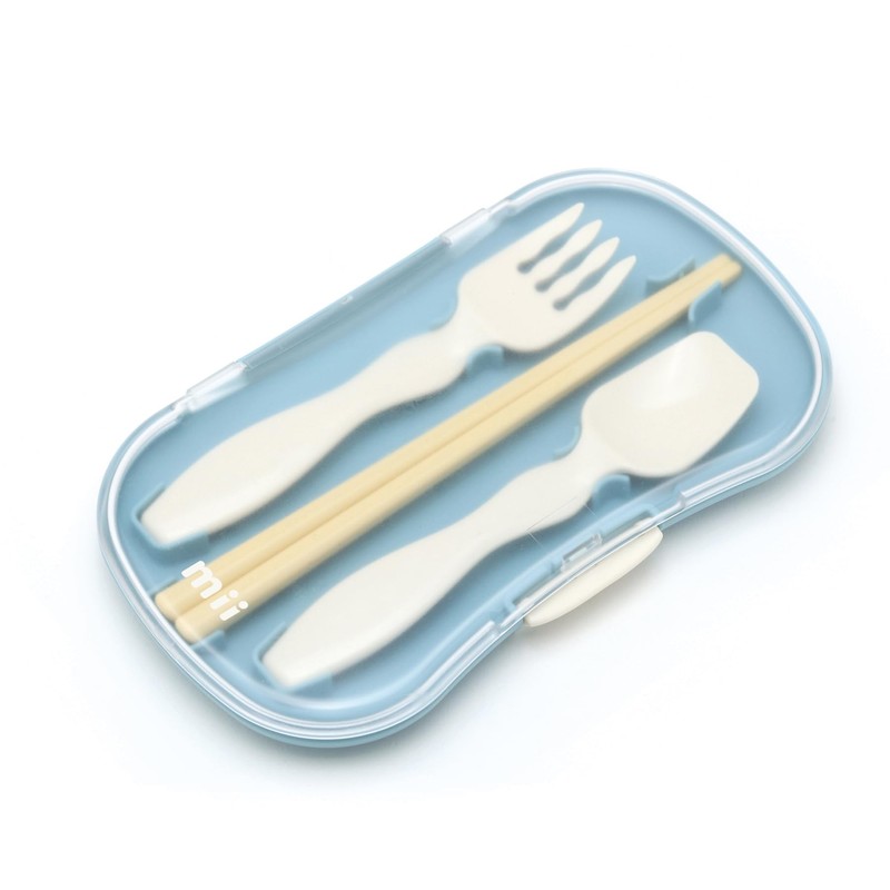 Mii Trio Cutlery Set, Blue, Chopsticks for Bento Lunch Box
