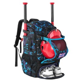 Baseball Backpack for Youth & Adult,Lightweight Baseball Bags with Shoe Compartment,Softball Bat Bag with Fence Hook for TBall Bat and Equipment,Large Main Compartment Places the Helmet(Blue）