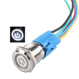 HiLetgo Latching Pushbutton Switch 16mm 5/8" 12V-24V 5A Power Angel Eye LED Light Metal Toggle Switch with Wire Socket Plug