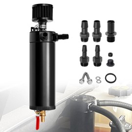 Universal 750m Billet Aluminum 2 Port Baffled Oil Catch Can Kit Reservoir Tank with Breather Filter and Drain Valve