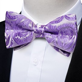 DiBanGu Mens Pretied Bow Tie Light Purple Paisley Bow Ties for Men Adjustable Silk Bowtie Pocket Square Cufflinks Lapel Pin