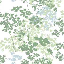 RoomMates RMK11990WP Green and White Queen Anne's Lace Peel and Stick Wallpaper, Roll