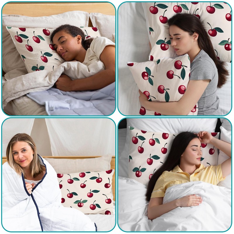 Red Cherries Satin Pillow Case Silk Satin Pillowcase 1Pack 20"X26"