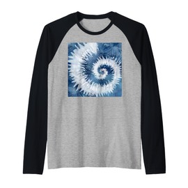 Navy Blue beautiful Shibori resist dye swirl pattern Raglan Baseball Tee