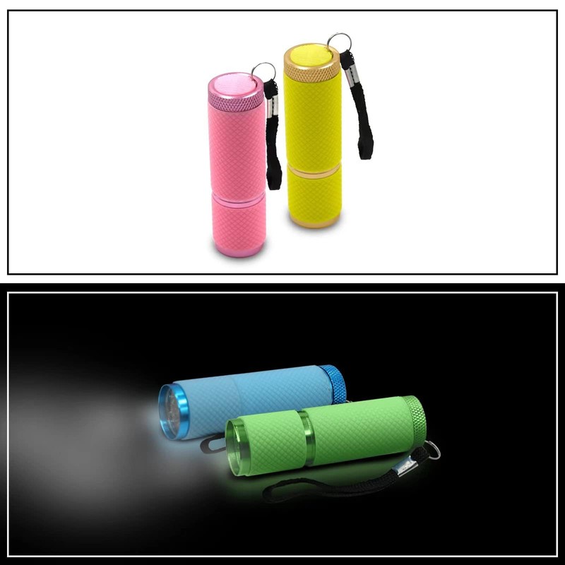 DAFURIET 4 Pack Mini Flashlights, 9 LED Glow-in-The-Dark Aluminum Lights