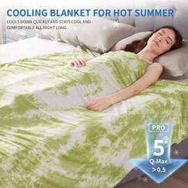 Guohaoi Cooling Throw Blanket for Hot Sleepers, Full Size Lightweight Breathable Summer Bed Blanket for Couch, Arc-Chill Q-Max >0.5 Cool Fiber,Lightweight Tie Dye Blanket(Light Green 60''×90'')