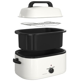 RoyalCraft 24-Quart Electric Roaster Oven with Visible Self-Basting Lid, Turkey Roaster Oven with Removable Pan and Rack, Perfect for Large Meals and Holiday Feasts, White
