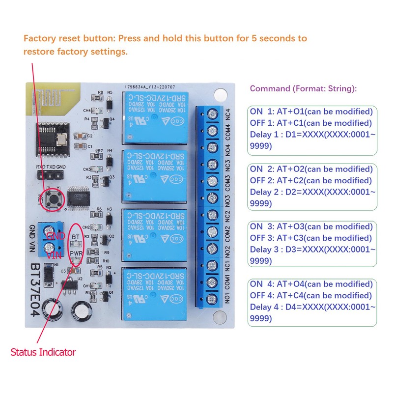 4 Channel Bluetooth Relay Control Module Anti Interference 2.4G RF