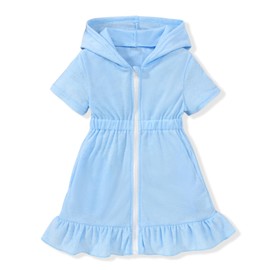 MINIFEIKO 2T Toddler Girls Swim Cover Up Swimsuit Hooded Coverup Zip Up 2-3T Blue