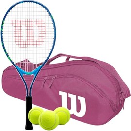 Wilson US Open Junior 23 Inch Tennis Racquet Bundled with (1) Advantage 2.5 Tennis Bag (Pink) and (3) Tennis Balls - Perfect Starter Set for Kids Age 7-8