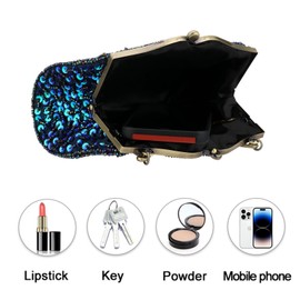 Gelory Peacock Clutch Bags for Women Polyester, Vintage Sequin Handbag Gifts Catching Purse Jade Cloud Handle Shoulder Bag Evening Bag for Cocktail Party Wedding (Peacock blue)
