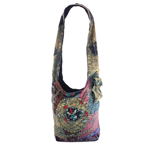 Handmade Cotton Jacquard Crossbody Bag, Large Size, Top Zip Closure,
