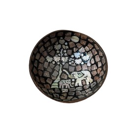 Eagyrosi Decorative Storage Bowl with Mother of Pearl Inlays - Distinctive Coconut Shell Container for Entryway, Vanity, and Office Use (Elephant)