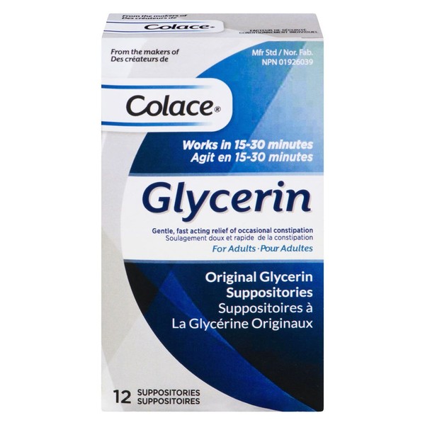 Colace GLYCERIN SUPPOSITORIES - ADULT, 12EA