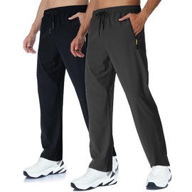 Rapoo Sweatpants Jogging Casual Wind Pants for Men Quick Dry Elastic Waist Pockets Polyester Ultra Comfortable Exercise Activewear Pants for Men 2 Pack Black+Darkgrey M