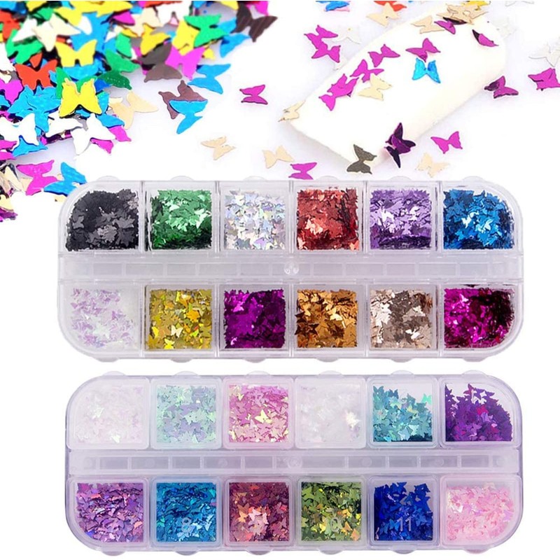 24 Colours / 3D Butterfly Nail Glitter Nail Sequins for