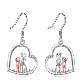 CUPENDA Ferret Earrings Sterling Silver Heart Ferrets Dangle Earrings Animal Jewellery for Women Ferrets Lover