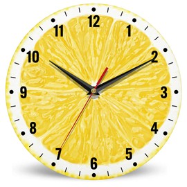 SPUNKER Wall Clocks,Lemon Yellow Fruits 10 Inch Wall Clock,Summer Small Battery Operated Wall Clocks Decorative for Kitchen/Living Room/Bedroom/Bathroom/Dining Room