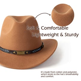 EOGIMI Men Women Western Cowboy Hat Classic Roll Up Cowgirl Hats with Buckle Belt Khaki