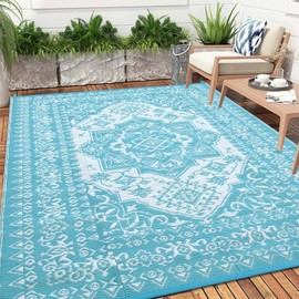 COZYLOOM Vintage Outdoor Rug 8x10 ft Waterproof Reversible Patio Plastic Straw Rugs for Decor Outside Large RV Camping Area Carpet Mat for Porch Deck Balcony Pool Backyard Picnic Beach Camper Door