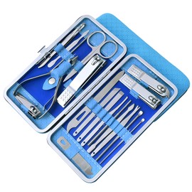 JYJLLM Manicure Set, 19 pcs Nail Clippers，toe nail clippers for thick nails，pedicure sets for feet，Care Kit Manicure Professional，nail clipper，Suitable for Gift for Men Women Friends (blue)