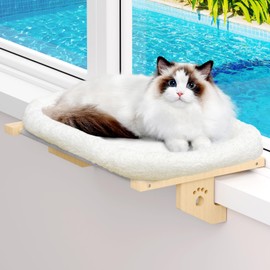 Cat Window Perch, Cat Hammock for Window, Cat Window Bed with Cushion Bed Cover, Premium Wood & Anti-Fracture Metal Frame, Adjustable Window Perch for Cats Inside, Cat Window Seat (Cat Shelves)