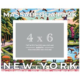 R and R Imports Massapequa Park New York Souvenir Wooden Photo Frame Matted 4 x 6 Inch - Full Color Destination Design Keepsake Single