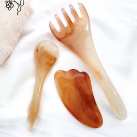 Natural Resin Gua Sha Massager 3-Piece Set for Scalp, Face, and Body 3-piece set