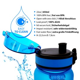 Coolrhino Water Bottle 350 Ml, 650 Ml, 1 L, 1.5 L for Sports, Outdoors, School, Fitness & Children - Leak-Proof and BPA Free Water Bottle for Bicycle, blue, 650ml