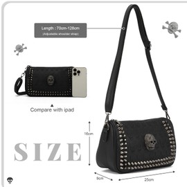 LHHMZ Women Gothic Skull Shouler Bags Black Skull Rivet Crossbody Hobo Bag Skull Messenger Handbag